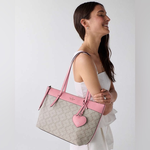 ♠️kate spade All Day Spade Flower Tote Bag w Charm, Dark Beige Grapefruit Multi - Picture 6 of 6